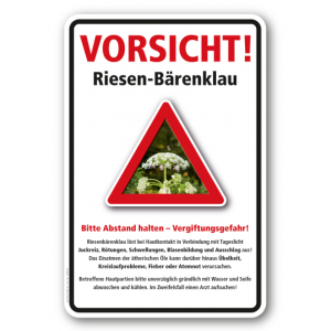 Warnschild Vorsicht, Bärenklau - mit Hinweisen – G