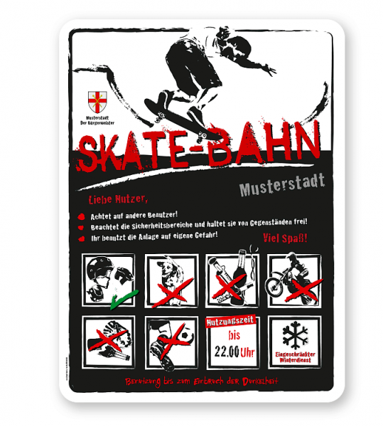 Spielplatzschild Skate-Bahn 8P-weiß - DS