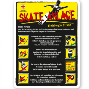 Spielplatzschild Skate-Anlage mit Verhaltenshinweisen 8P - gelb - DS