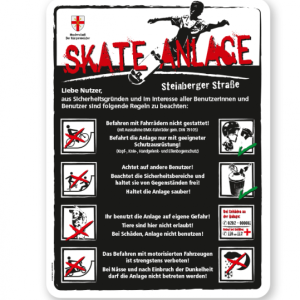 Spielplatzschild Skate-Anlage mit Verhaltenshinweisen 8P - weiß - DS