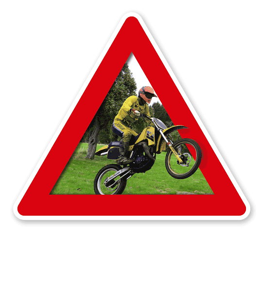 Verkehrsschild Achtung, Motocross