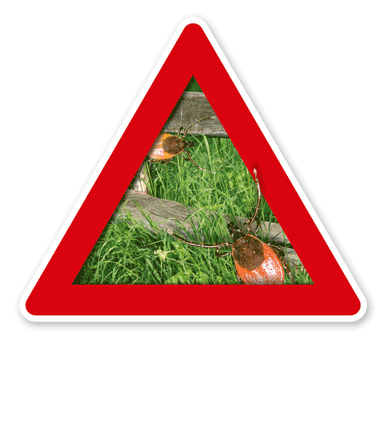 Hinweisschild Achtung, Zecken