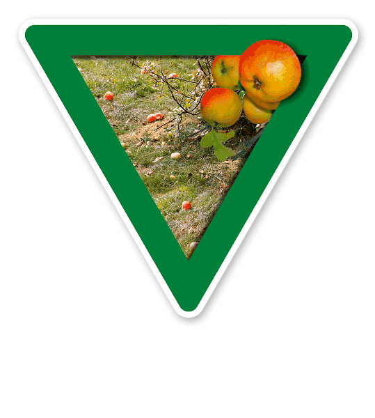 Verkehrsschild Vorsicht, Streuobstwiese - Naturschutz