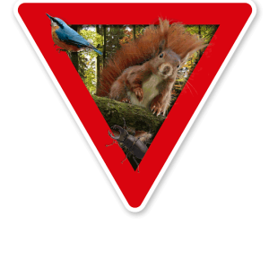 Verkehrsschild Vorsicht, Waldnaturschutzgebiet (rot)