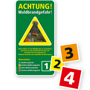 Warnschild Achtung, Waldbrandgefahr - mit auswechselbaren Warnstufenziffern – G
