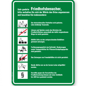 Friedhofsschild Sehr geehrte Friedhofsbesucher - Verhaltensregeln 7P - GF grün/weiß