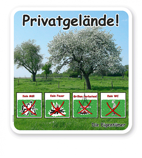 Schild Privatgelände mit Piktogrammen - GF