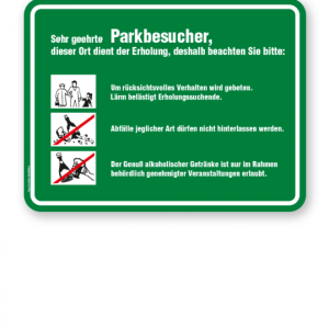 Schild Sehr geehrte Parkbesucher - Verhaltensregeln 3P - GF grün/weiß