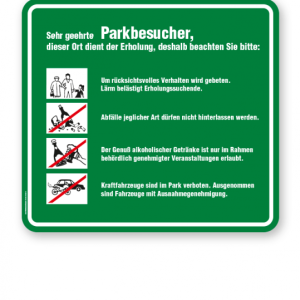 Schild Sehr geehrte Parkbesucher - Verhaltensregeln 4P - GF grün/weiß