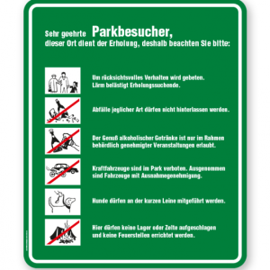 Schild Sehr geehrte Parkbesucher - Verhaltensregeln 6P - GF grün/weiß