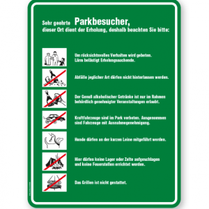 Schild Sehr geehrte Parkbesucher - Verhaltensregeln 7P - GF grün/weiß