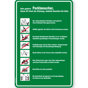 Schild Sehr geehrte Parkbesucher - Verhaltensregeln 8P - GF grüm/weiß