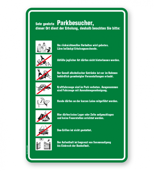 Schild Sehr geehrte Parkbesucher - Verhaltensregeln 8P - GF grüm/weiß