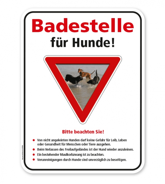 Schild Badestelle für Hunde mit Hinweisen – G