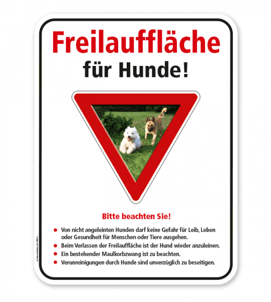 Schild Freilauffläche für Hunde mit Hinweisen – G