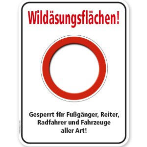 Forstschild Wildäsungsflächen. Gesperrt für Fußgänger, Reiter, Radfahrer und andere Fahrzeuge – G/GW