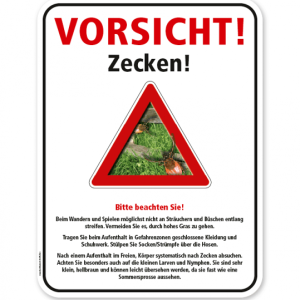 Warnschild Vorsicht, Zecken - mit Hinweisen – G