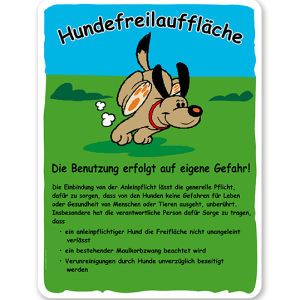 Hundeschild Hundefreilauffläche mit Regeln - H