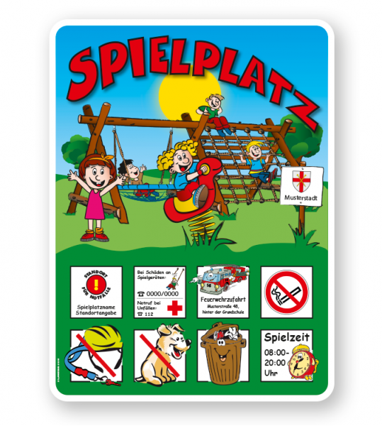 Spielplatzschild mit Vogelnestschaukel und Seilgerüst - KSP-2
