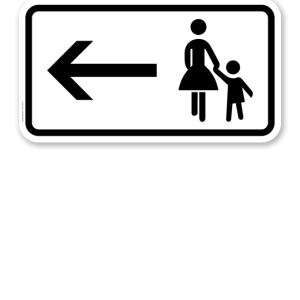 Zusatzschild Fußgänger Gehweg links gegenüber benutzen – Verkehrsschild VZ 1.000-12