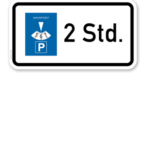 Zusatzschild Parkscheibe, 2 Stunden oder individuelle Parkzeit – Verkehrsschild VZ 1044-30