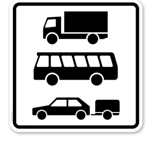 Zusatzschild Nur Kraftfahrzeuge mit einem Gesamtgewicht über 3,5 t, einschl. ihrer Anhänger, Zugmaschinen, Busse und PKW mit Anhänger - Verkehrsschild VZ 1049-13