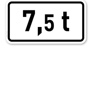 Zusatzschild Angabe der zulässigen Gesamtmasse 7,5 t oder individuelle Angabe – Verkehrsschild VZ 1053-33