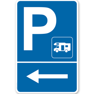 Parkplatzschild Wohnmobile links abbiegen 2 – P