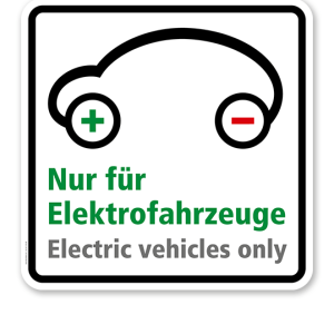 Schild Nur für Elektrofahrzeuge - Electric vehicles only - quadratisch - P