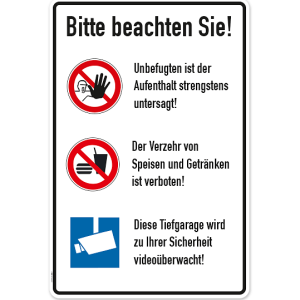 Schild Tiefgarage - Hinweise - P