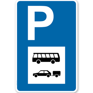 Parkplatzschild - Busse und PKW mit Anhänger - mit Symbol – P