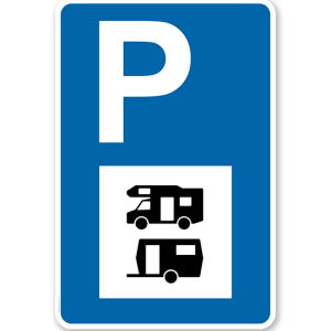 Parkplatzschild - Wohnwagen, Wohnmobil - mit Symbol – P