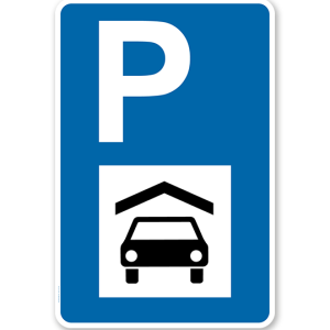 Parkplatzschild - Parkhaus - mit Parkhaussymbol – P