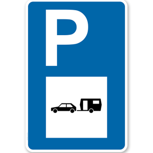 Parkplatzschild - PKW mit Wohnwagen - mit Symbol – P
