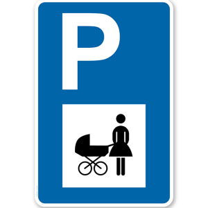 Parkplatzschild - Mutter mit Kinderwagen - mit Symbol – P