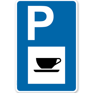 Parkplatzschild - Autobahnkiosk - Gastronomie - mit Zeichen VZ 365-57 – P
