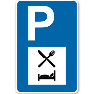 Parkplatzschild - Essen und Trinken - Hotel - mit Symbol – P