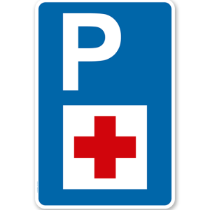 Parkplatzschild - Erste Hilfe - mit rotem Kreuz – P