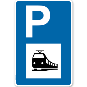 Parkplatzschild - Bahnhof, Zug - mit Symbol – P