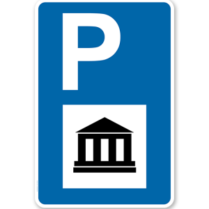 Parkplatzschild - Sehenswürdigkeit - mit Symbol – P