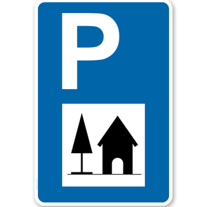 Parkplatzschild - Sehenswürdigkeit 2 - mit Symbol – P