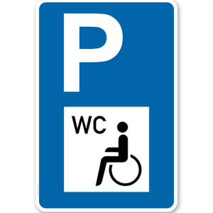 Parkplatzschild - Behinderte Toilette / WC - mit Symbol – P