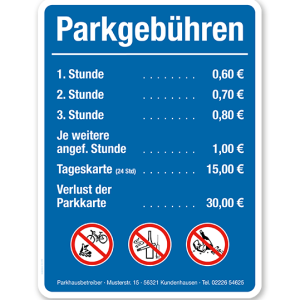 Parkplatzschild - Parkgebühren mit Verbotszeichen – P