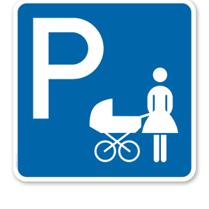 Parkplatzschild Mutter mit Kind / Kinderwagen - quadratisch - P