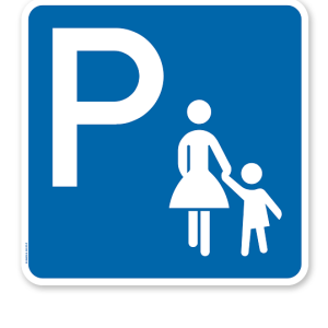 Parkplatzschild Mutter mit Kind - quadratisch - P