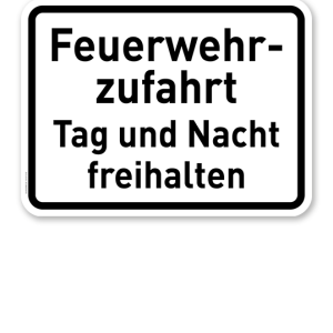 Zusatzschild Feuerwehrzufahrt Tag und Nacht freihalten - Verkehrsschild VZ 2433
