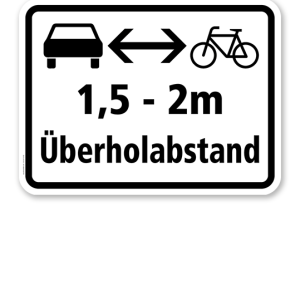 Zusatzschild Überholabstand zu Fahrräder 1,5 - 2 m einhalten