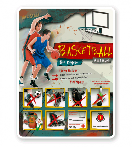 Spielplatzschild Basketball 8P-gelb - DS