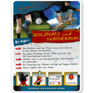 Spielplatzschild Bolzplatz und Skaterbahn 4P - PB