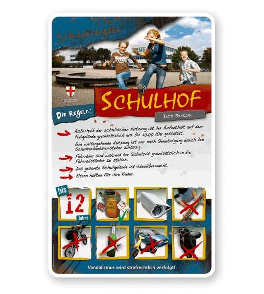 Schild Schulhof 8P - PB - längere Schilderversion - Bildwechsel ist möglich